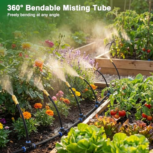 Drip Irrigation System, 2026-Upgrade 100Ft 1/4" Garden Watering System with 24 Pcs 360° Adjustable Copper Nozzles, DIY Kit for Garden, Lawn, Greenhouse, Raised Beds & Outdoor Plants - size: 100FT/24pcs