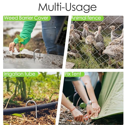 8 Inch Landscape Staples, 12/25/50/100 Pack Galvanized Garden Stakes, Heavy Duty 8 Gauge U-Shaped Ground Stakes for Weed Barrier Fabric, Irrigation Tubing, Fence, Outdoor Decorations - size: 8inch