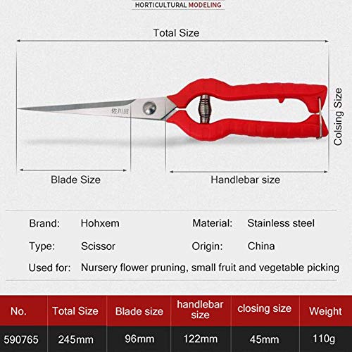 KATUR Garden Rose Pruning Shears Scissors, Professional Hand Pruners Straight Blades Stainless Steel for Flower Arranging, Plant Trimming, Fruit Harvesting (96mm Blade Length) - size: 96mm