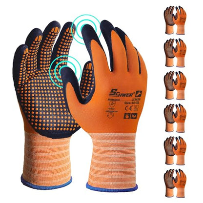 Schwer 6 Pairs Safety Work Gloves with Certified Level 6 Abrasion Resistance, General A1 Cut Resistant Working Gloves with MicroDot Grip, Touchscreen, MicroFoam Nitrile Coating, LT5619, XL - size: X-Large