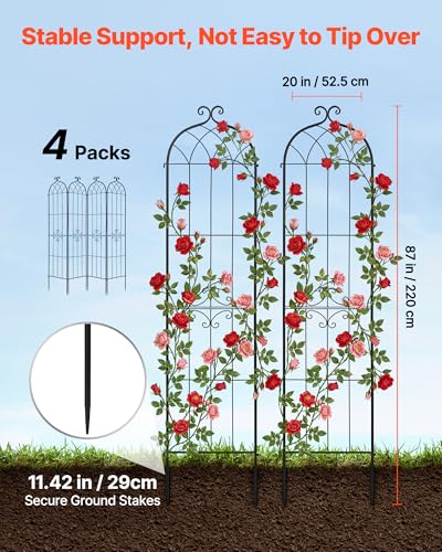 VEVOR 4 Packs Metal Garden Trellis for Climbing Plants Outdoor 87x21in, Rustproof Plant Tall Trellis for Rose Vine Flowers and Vegetables - color: 4 Packs-Style2, size: 87''H x 20''W