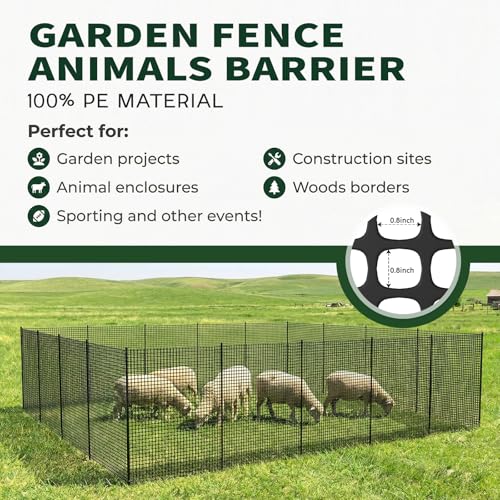 Plastic Chicken Wire Mesh Fence with Metal Stakes, 39.4in x 82ft - color: Black Grid
