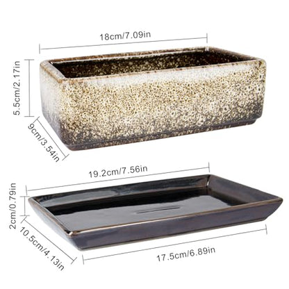 Succulent Pots - Long Rectangle Succulent Planters with Drainage Tray - color: White