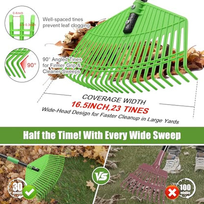 Plastic Leaf Rake - Upgraded Anti-Break Nylon Head,65" Adjustable Outdoor Yard Rakes for Leaves,Grass,Pine Needle,Mulch,Gentle On Lawn Garden - Lightweight for Women,Seniors & Kids,Childs - size: 65''