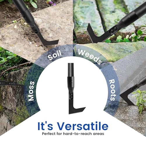 Crack Weeder Tool Long Handle Manual Weeders Crevice Weeding Tool L Shaped Multiple Sharp Blades Efficient Weeding for Narrow Spaces Driveways Sidewalks Paving Stone Gaps
