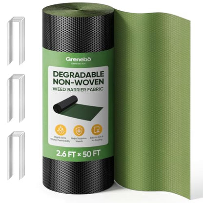 Grenebo Weed Barrier Fabric, Heavy Duty Landscape Fabric, 2.6FT x 50FT - size: 2.6FT x 50FT