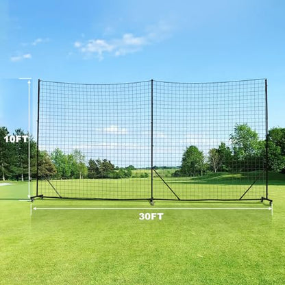 Ball Stop System - Soccer Backstop Net, Heavy Duty, High Impact, Practice Barrier - size: Movable - 4 inch Net, style: 30FT X 10FT