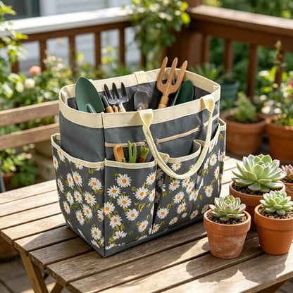 1 Pcs Heavy Duty Canvas Garden Tool Bag, Large Gardening Organizer Tote With Multiple Pockets, Gardening Caddy For Hand Tools And Planting
