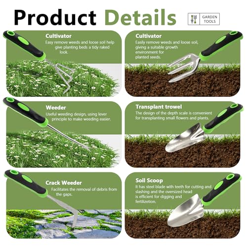 15Pcs Garden Tool Set Heavy Duty Stainless Steel Gardening Hand Tools with 5 Garden Shears Non-Slip Rubber Grip Spade Shovel Organizer Handbag Gardening Gifts for Family Friends