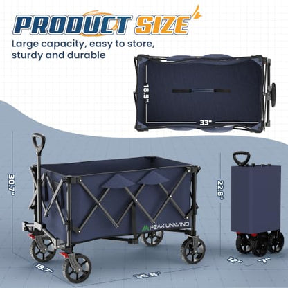 Wagons Carts Foldable,Collapsible Wagon with Wheels,450LBS Heavy Duty Beach Wagon Cart - color: Blue