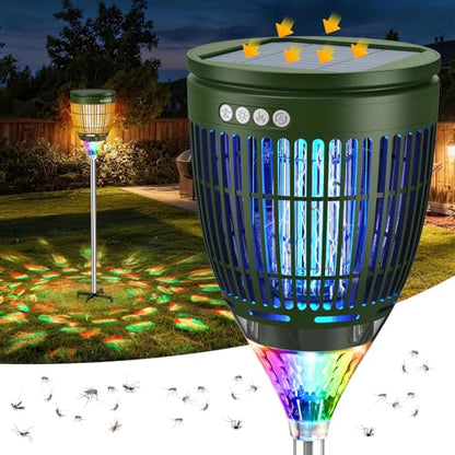 Solar Bug Zapper Outdoor, 4200V Mosquito Zapper with Flame Lights - color: Green