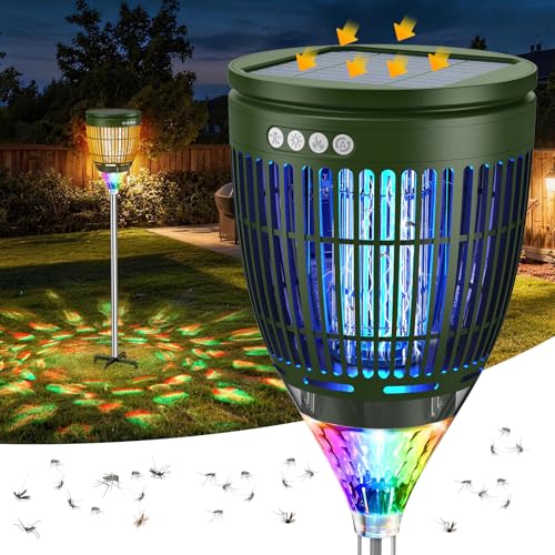 Solar Bug Zapper Outdoor, 4200V Mosquito Zapper with Flame Lights - color: Green