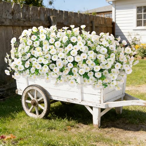 Hrobek Artificial Flowers for Outdoors Faux Petunias Plants UV Resistant - color: White