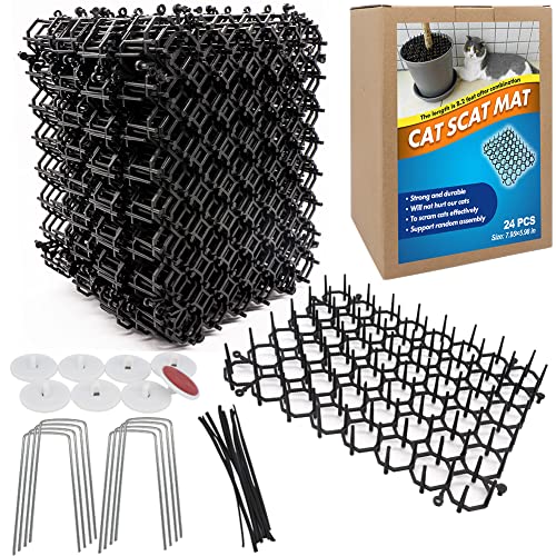 Ley's 24 Pack Cat Deterrent Mat, 6 x 8 in Scat Mat with Spikes, Keep Cats Away from Plants, Indoor Furniture & Outdoor Garden Fence – Pet Repellent Barrier - color: Black, size: 24 Pack