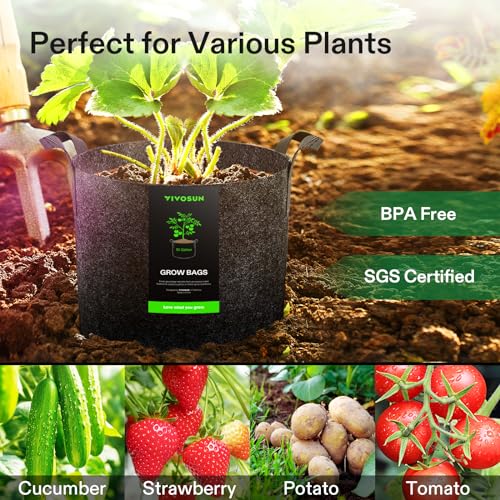 VIVOSUN 5-Pack 10 Gallon Plant Grow Bags Fabric Pots with Handles - color: Black, size: 10 Gallons
