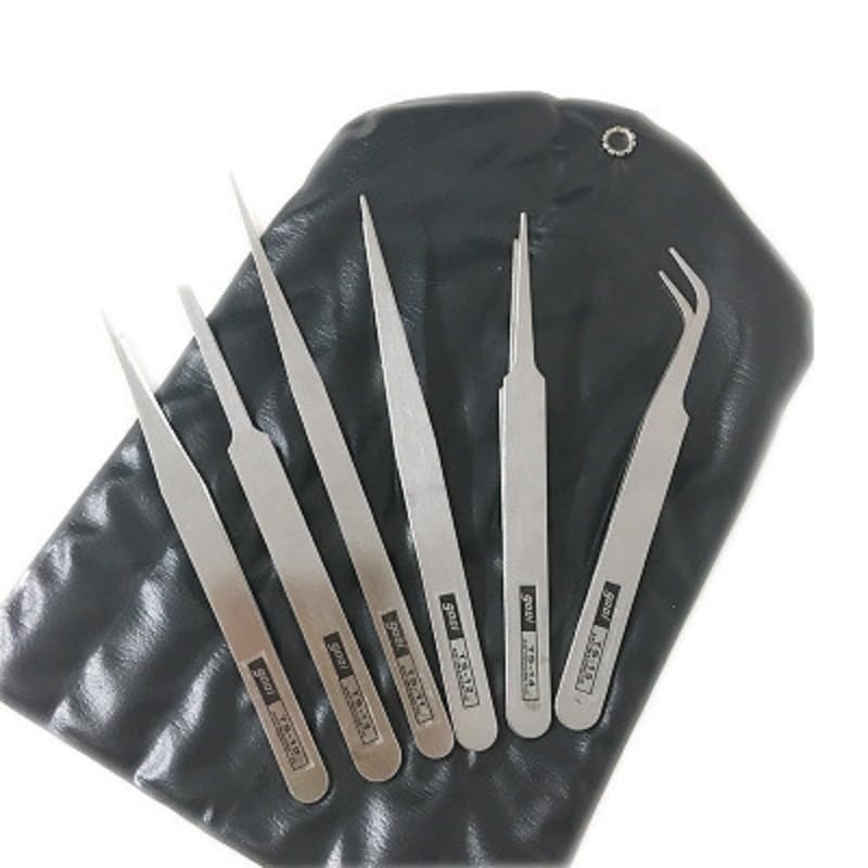 6pcs Set of Stainless Steel Tweezers with Succulent Green Plants DIY Elbow Small Tweezers Repair Tool