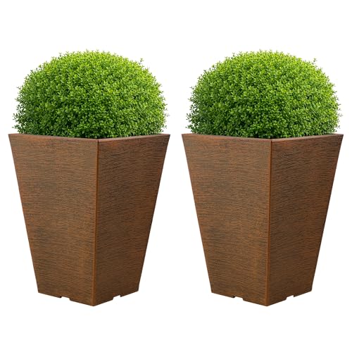Pure Garden Large Outdoor Planters, Bronze, 13.75-Inch, 2-Pack - color: Bronze