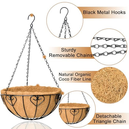 4 Pack 14 Inch Hanging Baskets for Plants Outdoor Metal Hanging Planter Basket with Coco Coir Liner Hanging Flower Baskets Hangings Flower Pots Holder for Garden, Patio(AX) - size: 14 Inch, style: Modern
