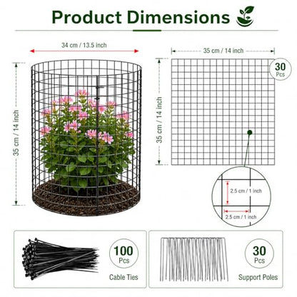Plant Cages for Garden, 10 Sets 30Pcs Pre-Bent Wire Plant Protectors, 14" H x 13" D Cylinder Mesh Covers with Zip Ties, Gloves & Stakes, Animal Barrier for Rabbits Chickens from Vegetables Flowers - color: 10 Pack