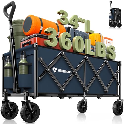 HIKEMOON 34'' Extra Long Folding Portable Wagon Cart, 120L 360LBS Blue - color: Navy Blue