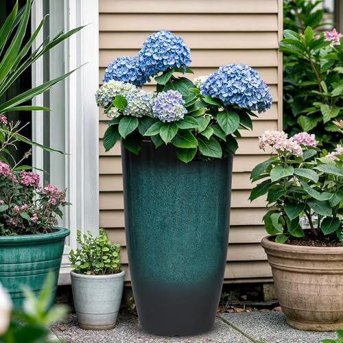 Autodaya 24" Tall Large Outdoor Planters for Plants Set of 2, Faux Ceramic - color: Gradient Turquoise-24"h