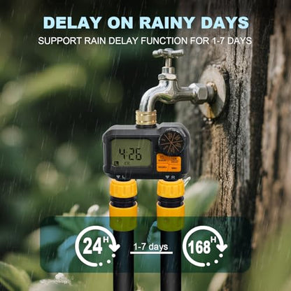 ANDOLL HOME Water Timer for Garden Hose - 2 Zone Timed Sprinkler with Rain Delay/Manual Watering/Automatic Irrigation Programmable Faucet Timer for Yard Lawn (1, Grey) (1, Black-Yellow) - color: Black-yellow