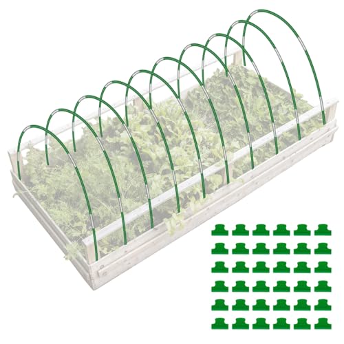 50 Pack Garden Hoops for Raised Beds, 10 Sets Fiberglass with PVC - color: Green-50P