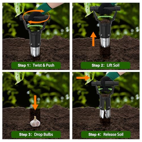 Gardtech Sturdy Bulb Planter, 5 inches Depth Hand Bulb Planting Tool, Heavt Duty Stainless Steel Garden Soil Release Tool & Transplanter for Plants Seeds and Digging Tulips
