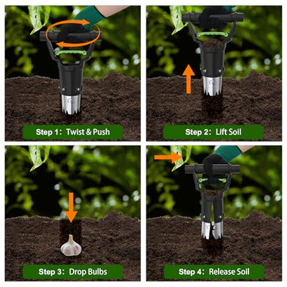 Gardtech Sturdy Bulb Planter, 5 inches Depth Hand Bulb Planting Tool, Heavt Duty Stainless Steel Garden Soil Release Tool & Transplanter for Plants Seeds and Digging Tulips