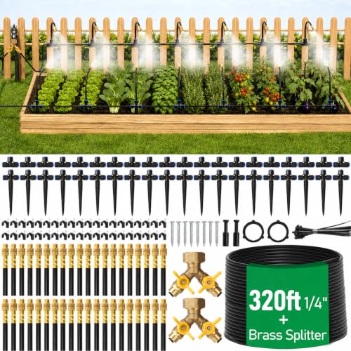 Bluepro 320FT Drip Irrigation System with Brass Splitter & Copper Nozzles - size: 320FT