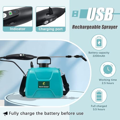 2 Gallon Battery Powered Sprayer, Electric Pump Sprayer in Lawn and Garden - color: Blue-green, size: 2 Gallon