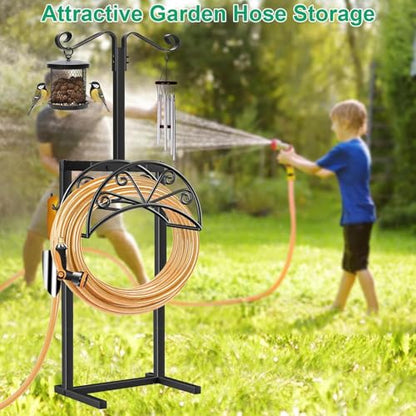 TomCare Garden Hose Holder, Heavy Duty Stand for 160FT Hose with 4 Spikes - color: Matte Black, size: 15.2″ W