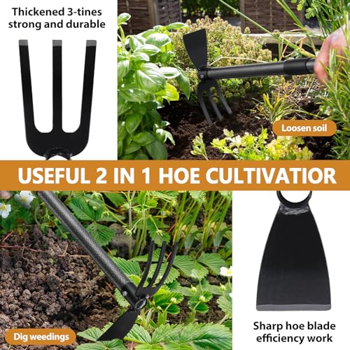 Weeding Tool, Hoe Cultivator 2 in 1 Garden Tools - 31" Heavy Duty Weeder Hand Tiller Weeding Rake for Flower Beds Yard Lawn Gardening Digging Planting - size: 31 inch