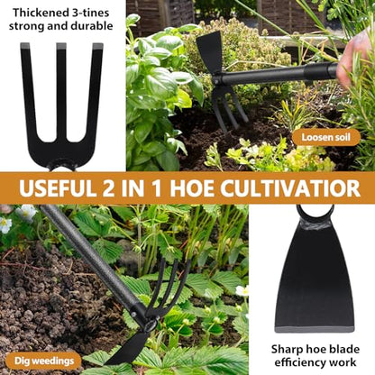 Weeding Tool, Hoe Cultivator 2 in 1 Garden Tools - 31" Heavy Duty Weeder Hand Tiller Weeding Rake for Flower Beds Yard Lawn Gardening Digging Planting - size: 31 inch