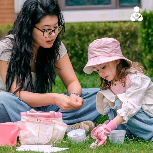 ROBOTIME Kids Gardening Set, 17PCS Kids Gardening Tools for Girls, Toddler Gardening Set with Hat, Apron, Gloves, Watering Can & Tool Bag – Outdoor Garden Toy Kit (Pink) - color: Pink