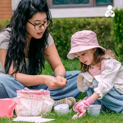 ROBOTIME Kids Gardening Set, 17PCS Kids Gardening Tools for Girls, Toddler Gardening Set with Hat, Apron, Gloves, Watering Can & Tool Bag – Outdoor Garden Toy Kit (Pink) - color: Pink