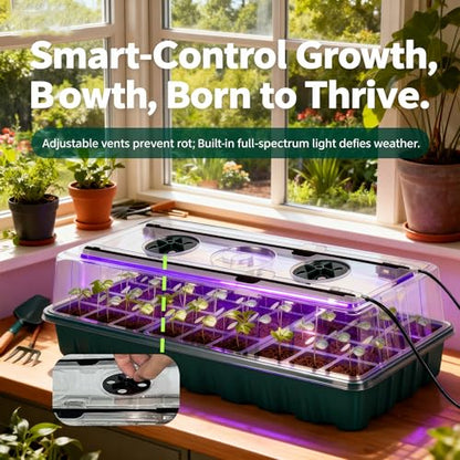 72-Cell Indoor Seed Starter Kit with Grow Lights, 2-Pack 36-Cell Seed Starter Trays with Humidity Domes, 3/6/12H Timer, 5 Brightness Levels and Removable 12-Cell Insert