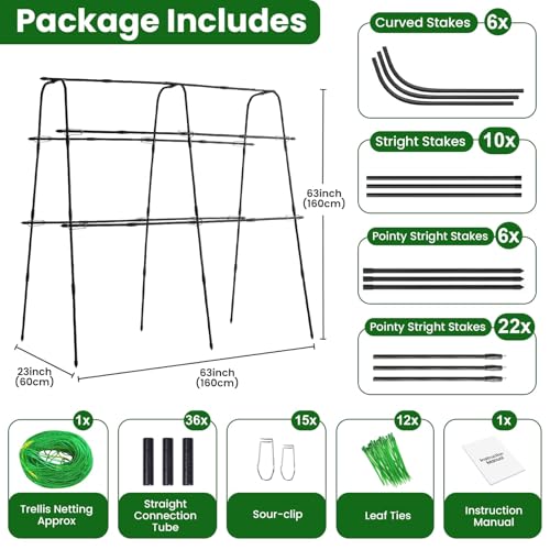 OTOSUNNY Cucumber Trellis for Raised Garden Beds, 5.3x5.3ft Garden Arch Trellis for Outdoor Climbing Plants, 0.55" Reinforced Metal Tomato Trellis for Grape Vines Tomatoes Peas Beans Vegetables, Black