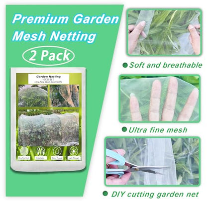 Garden Netting, 2 Pack 10X39.3FT Ultra Fine Insect Netting for Vegetable Flowers Fruits, Garden Mesh Plant Cover Row Cover Barrier Protection Net for Birds, Garden Netting for Raised Beds - size: 10X39.3FT-2Pack