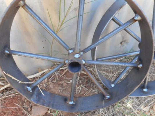 2pcs) Pair of 12" Decorative Steel Metal Wagon Wheels for Garden Carts Bar B Q Pits cookers Griddles