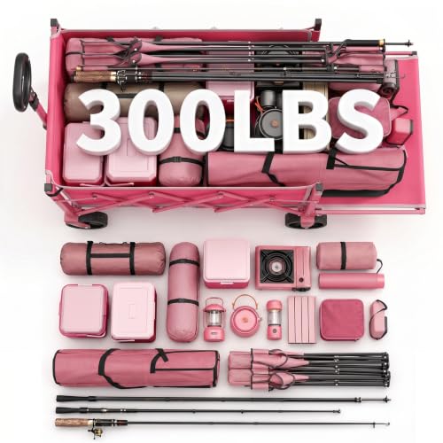 Sekey Collapsible Wagon with Tailgate, 300 lb Capacity, 38 in Cargo Length - color: Pink