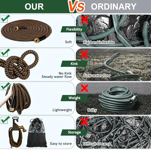 Expandable Garden Hose 50 ft with 10 Function Spray Nozzle, Flexible, Kink Free, Leak-Proof, Ultra Lightweight Retractable Stretch Water Hose 50ft for Yard, Lawn, Car Wash and Outdoor, Black Orange