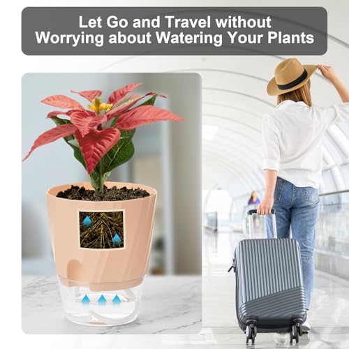 Self Watering Plant Pots 6 Inch, Indoor Planters with Wick Rope & Reservoir - color: White, Pink, Blue, size: 6 Inch Set of 6