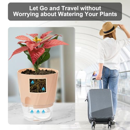 Self Watering Plant Pots 6 Inch, Indoor Planters with Wick Rope & Reservoir - color: White, Pink, Blue, size: 6 Inch Set of 6