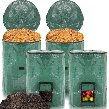 Berlune 4 Pack 132 Gallon Reusable Yard Waste Bag Garden Lawn Leaf Bag Heavy Duty Large Compost Bin with Lid and Handles for Outdoor Debris Trash Leaves Grass Clippings - size: 132 Gallons