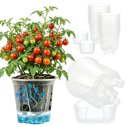 Cdd's Path 5 Inch Clear Self Watering Pots Set, 12 Pack Naked Root Planter with Deep Water Tank, Large Drainage Holes, Reservoir & Air Pipes for Indoor Outdoor Plants, Flowers, Seedlings - size: 5Inch-12Pack