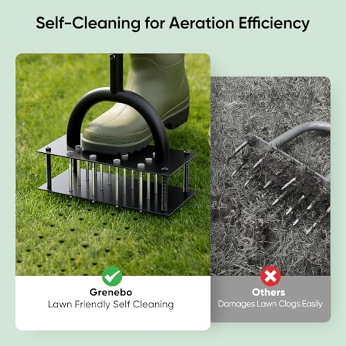 Grenebo Lawn Aerator Manual Aerator Lawn Tool with 16 Spikes, Black Green - color: Black Green