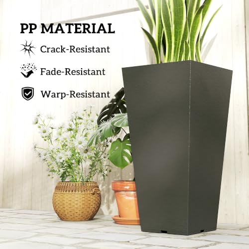 Outsunny 23 Inch Tall Planters for Outdoor Plants Set of 2, Black - color: Black
