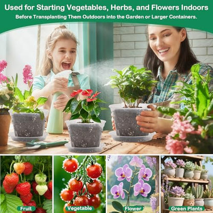 92Pcs Clear Plastic Nursery Pots with Drainage Holes and Saucers, 32Packs 2.8/3.1/3.5/3.9/5.1/5.9/7.1Inch Seedling Starter Pots for Indoor Outdoor Gardening Flower, Herb, Succulent Transplanting - size: 2.8/3.1/3.5/3.9/5.1/5.9/7.1 Inch