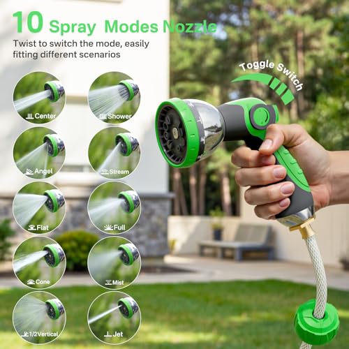 Retractable Garden Hose Reel, 1/2 in x 150 ft Heavy Duty Wall-Mounted Hose Reel with 180° Swivel Bracket, 10-Pattern Nozzle, Automatic Slow Rewind System, Any Length Lock for outside Watering,Cleaning